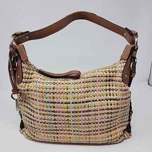 Fossil 1954 Multi Color Straw Woven Shoulder Handbag Purse Key